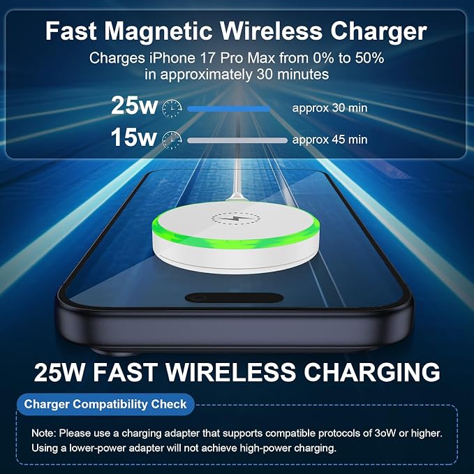 Magnetic Wireless Charger Fast Charging for Moto G Stylus (2026 2025 2024) | Portable Wireless Charger for Mag-safe Charger for Moto Edge (2025 2024 2023 2022) Edge 60 50 Neo razr Samsung S26 Ultra S25 - Image 8