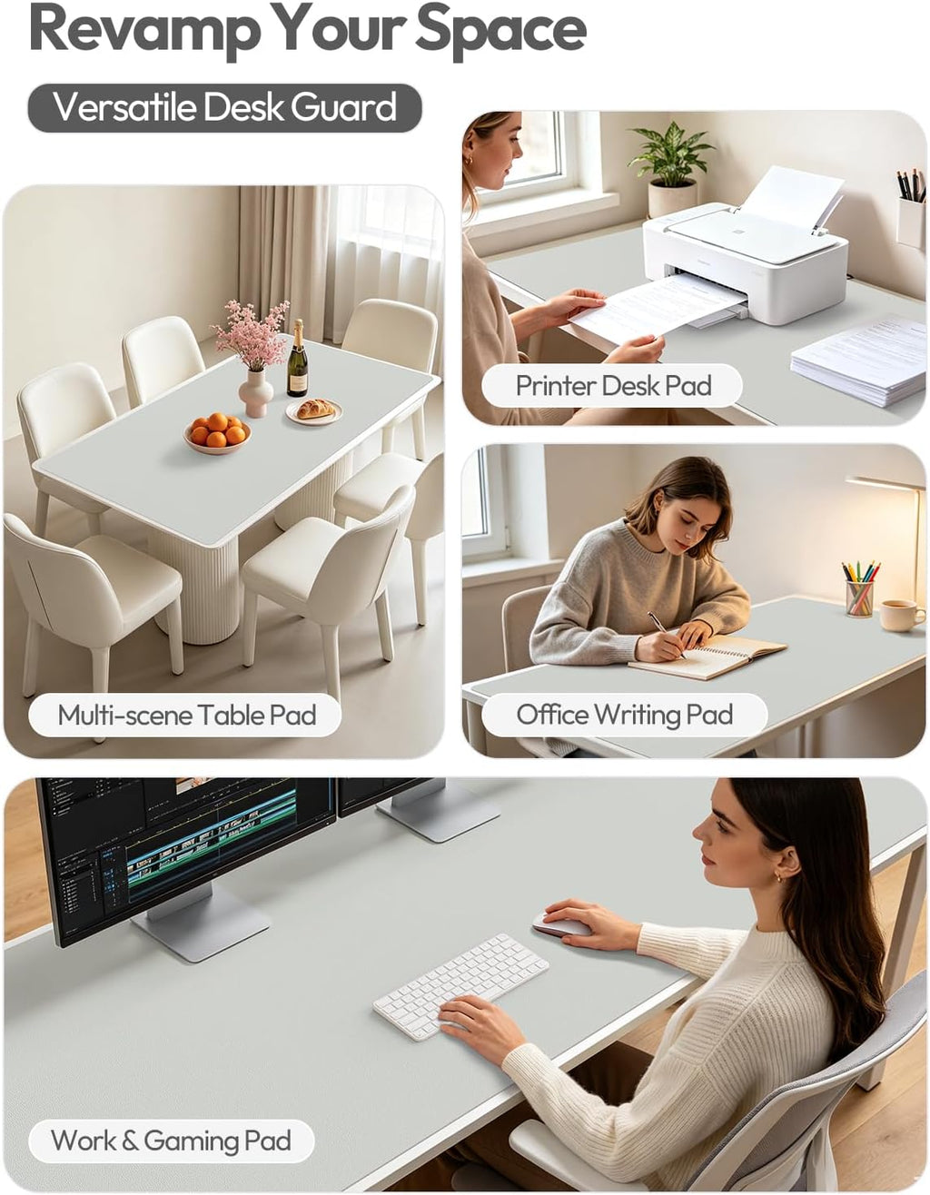 YSAGi Leather Desk Pad Protector, Office Desk Mat, Large Mouse Pad, Non-Slip PU Leather Desk Blotter, Laptop Desk Pad, Waterproof Desk Writing Pad for Office and Home (Light Grey,55" x 24") - Image 9