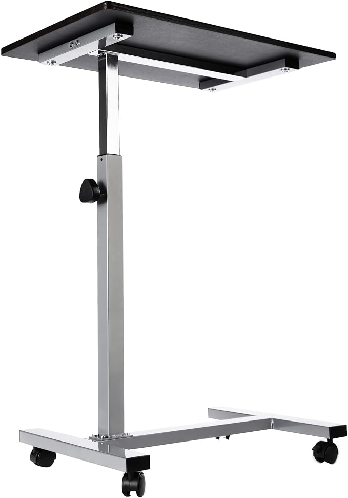 Seville Classics Airlift Height Adjustable Mobile Rolling Laptop Cart Computer Workstation Desk Table for Home, Office, Classroom, Hospital, w/Wheels, Overbed Sit Stand (24"), Espresso - Image 4