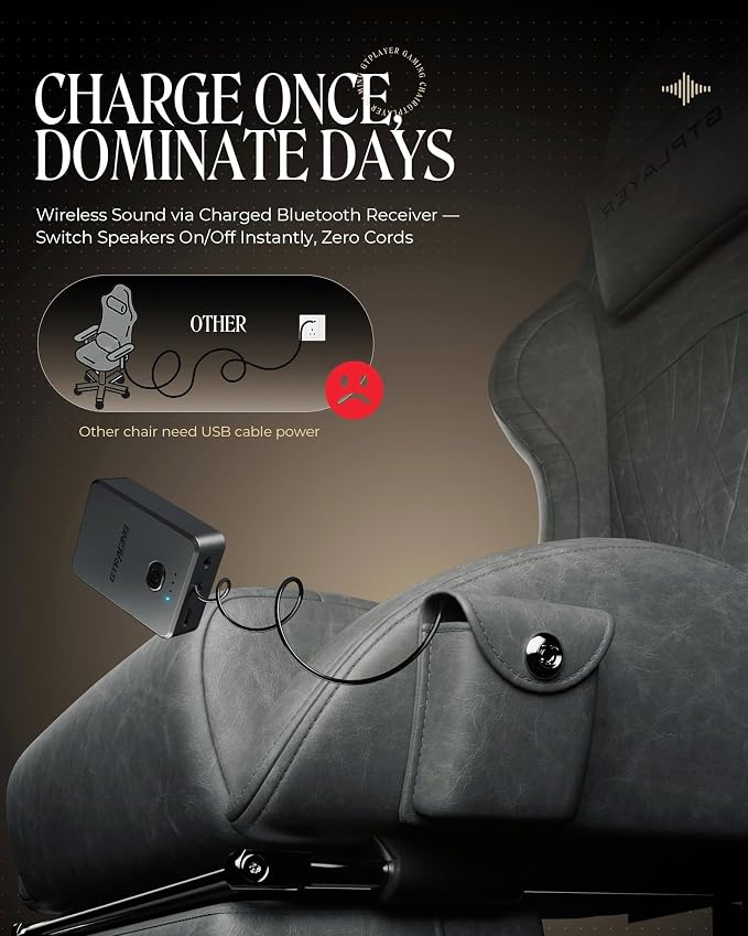 GTPLAYER Gaming Chair with Speakers, Video Game Chairs with Footrest, PC Gamer Chairs for Adults - Padded High Back Ergonomic Reclining Silla Gamer, Linkage Armrest, Ace Pro, Grey - Image 6