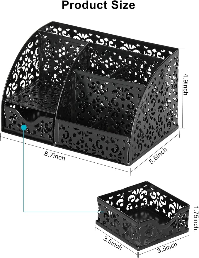 EasyPAG Desk Organizer and Pen Holder for Desk, Mesh Office Supplies Storage Caddy with Drawer for Small Space, Desktop Organizer for Home Office, Black - Image 8