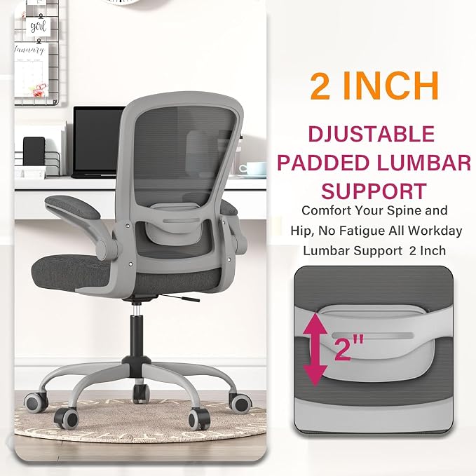 Ergonomic Office Chair w/Adjustable Lumbar, Flip Armrest, 135° Recline | Supports 300 lbs · Seat 19.48"–23.4" · Breathable mesh · 20–30 min assembly · 5-year warranty - Image 7