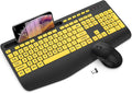 Wireless Keyboard and Mouse Combo - Large Print Ergonomic Keyboard with Wrist Rest, Phone Holder, Sleep Mode, Silent 2.4GHz Keyboard Mouse Set for Computer, Laptop, PC, Mac, Windows - Trueque by Trueque