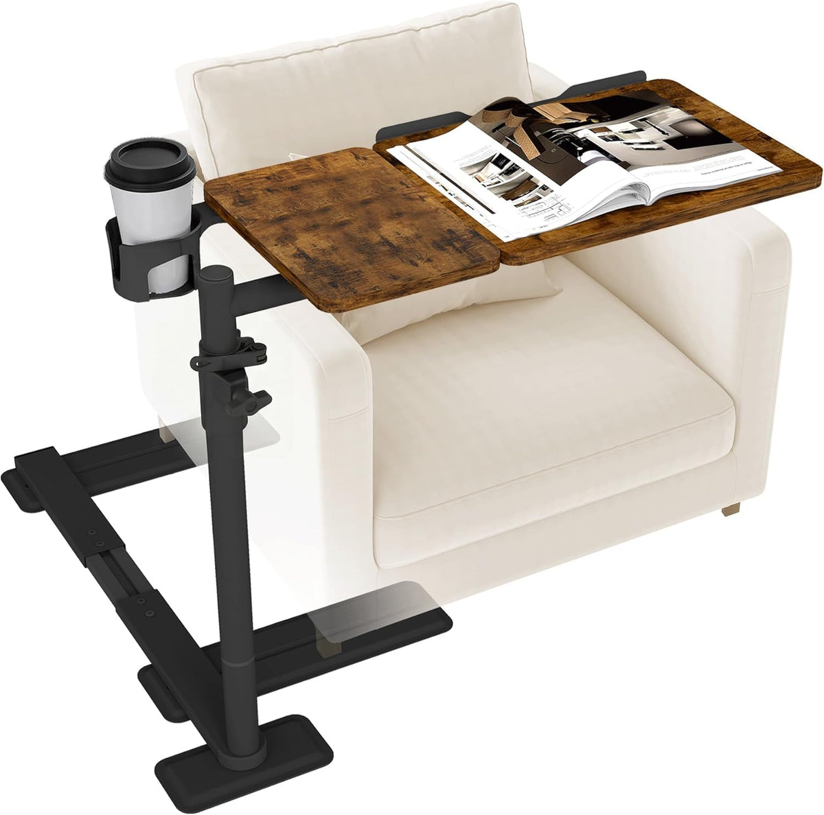 Swivel Table for Recliner Chair with Tilting Top, Adjustable Laptop Side Table for OverCouch & Sofa, Slide Under Tray Tables for Eating & Reading, Armchair Desk (Rustic Brown) by YUHFERA