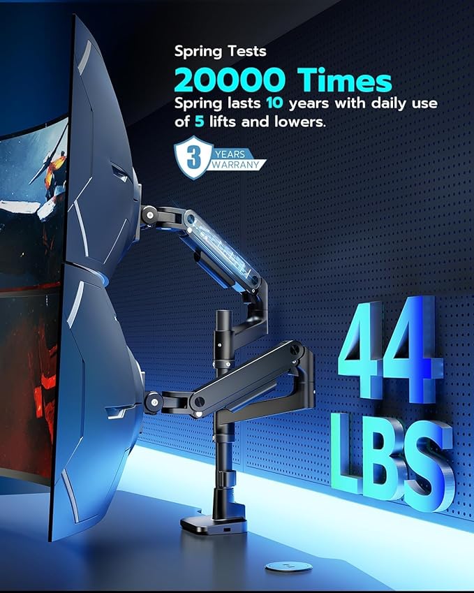 ARES WING Stack Dual Ultrawide Monitor Mount with USB A/C for 17 to 49 Inch | Pro Gas Spring, Aluminum Material, Flexible Screen Layouts, for 75/100 Vesa Mount, Hold 44 Lbs Each Arm, for Samsung Monitor - Image 5