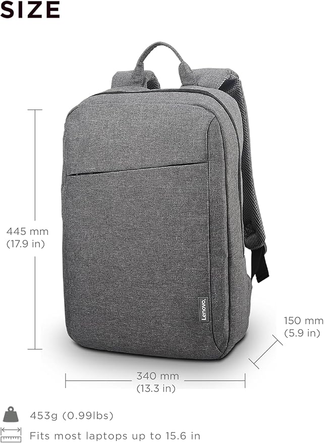 Lenovo Casual Laptop Backpack B210 - 15.6 inch - Padded Laptop/Tablet Compartment - Durable and Water-Repellent Fabric - Lightweight - Grey - Image 6