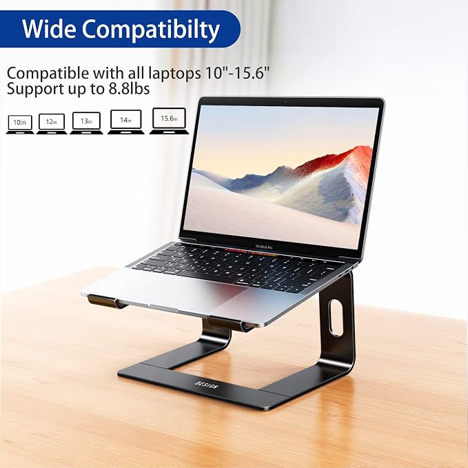BESIGN LS03 Aluminum Laptop Stand, Ergonomic Detachable Computer Stand, Notebook Riser, Laptop Mount Compatible with Air, Pro, Dell, HP, Lenovo More 10-15.6" Laptops, Black - Image 3