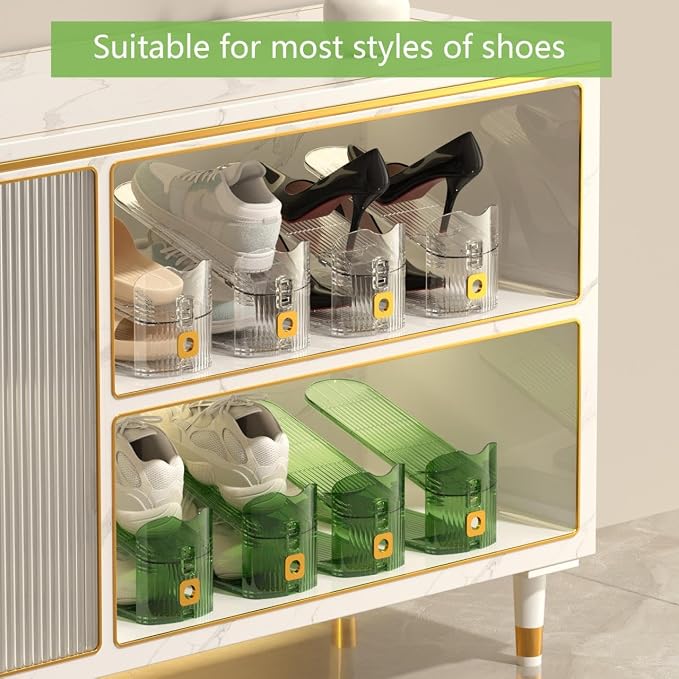 CiBiZi Adjustable Shoe Slots Organizers Clear Shoe Space Saver Shoe Stacker Shoe Rack Holder Oraganizers for Closet Cabinet Storage Green 12Pack - Image 4