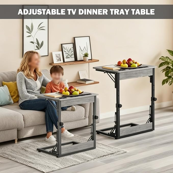 Folding TV Trays Set of 2, Adjustable Height TV Trays for Eating on Couch | TV dinner tray table with tablet&phone slots,c shaped end table,laptop desk for sofa,bedside,recliner,dining,working,gaming - Image 2