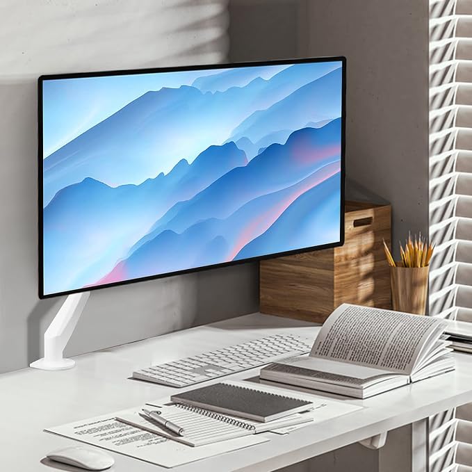 Pholiten Single Monitor Mount for up to 32 inch Screens, VESA 75/100mm | Fully Adjustable Gas Spring Monitor Arm, Computer Monitor Stand for Desk Holds up to 24lb, White - Image 2