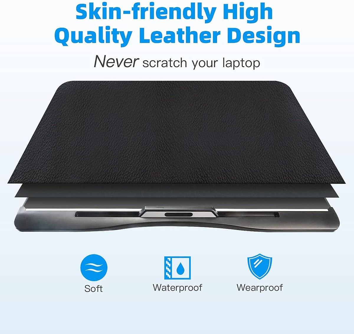 KLEAR Laptop Bed Tray Table with PVC Leather Surface, 2 Drawers, Black, XL - Image 3