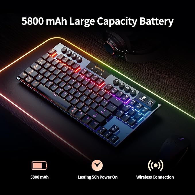 Hexgears Immersion A3 Low-Profile Wireless Mechanical Keyboard, TKL Hot-Swappable Aluminum Gaming Keyboard, BT5.0/2.4GHz/USB-C Tactile Switches, RGB Backlit, TFT Screen & 5800mAh Battery for Pc/Mac - Image 7