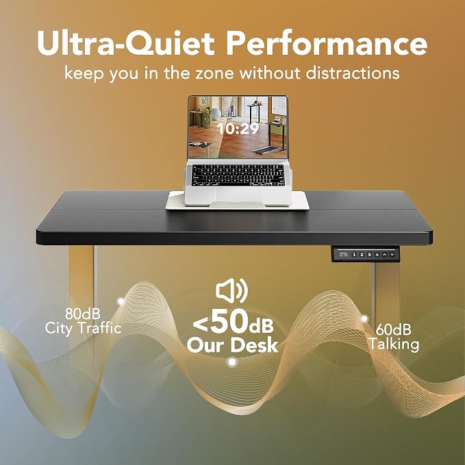 HUANUO 32" Small Electric Standing Desk Adjustable Height, 4 Memory Height Settings, Sit Stand Up Desk for Home Office & Computer Workstation, Black and Gold Frame | 176 Lbs Capacity, Rounded Corners, Wheel-Ready Feet, Compact Desktop, Apartment Worksp... - Image 6
