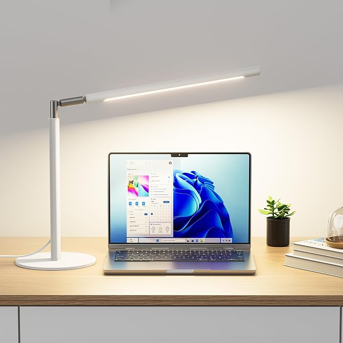 White LED Desk Lamp, 16" Dimmable Metal Desk Light with Base, 15W 1200LM, Adapter Included, Color & Brightness Adjustable, Modern Tall Table Lamp for Home Office Reading Study Task Laptop by SIBRILLE