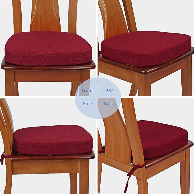 BUYUE Thickened 2.5" Dining Chair Cushions Set of 6, U-Shape High Density Foam Comfortable Chair Pads for Kitchen, Slip Resistant Indoor Seat Cushions (6 PCS, Red) - Image 4