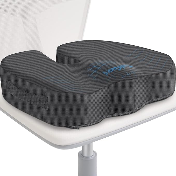 Seat Cushion for Office Chair, Car, Memory Foam, Grey X-Large | For Back, Coccyx, Sciatica, Tailbone Pain, Ergonomic Design, Non-Slip, Desk Wheelchair Use, Supportive Butt Pillow, For Man by TushGuardSeatCushonsPillows