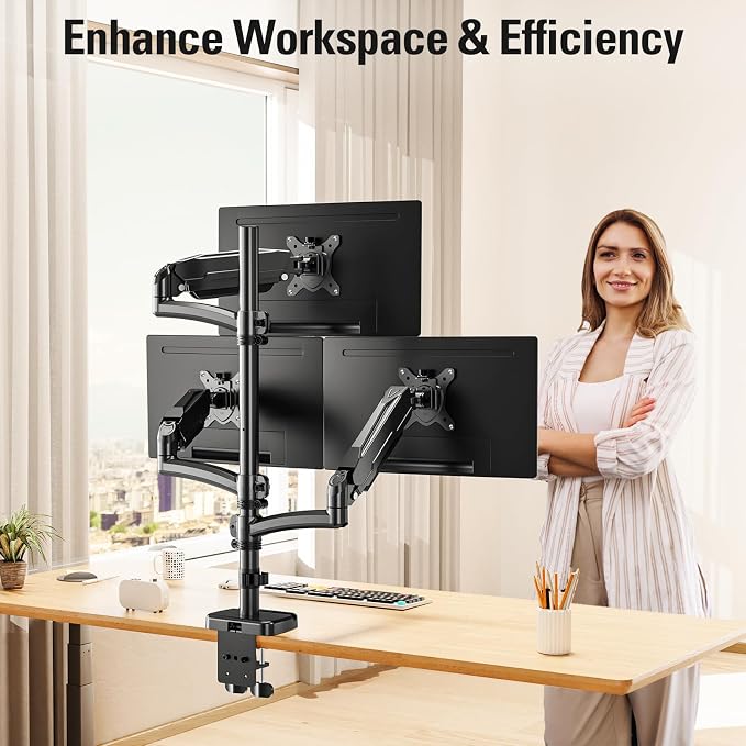 Triple Monitor Mount up to 32" Computer Screen, up to 19.8lbs Each, Adjustable 3 Monitor Stand with Clamp & Grommet Kit, Gas Spring Arm with Tilt Swivel Rotate, VESA Mount 75x75/100x100mm - Image 9