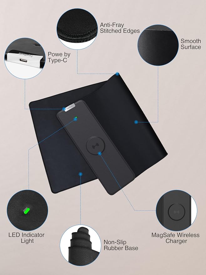 TopMade Wireless Charging Mouse Pad, Gaming Mousepad with Ultra-Smooth Surface, Non-Slip Base, Waterproof Computer Desk Pad, 31.5"x11.81" XL Large Desk Mat for MacBook, PC, Laptop - Image 4