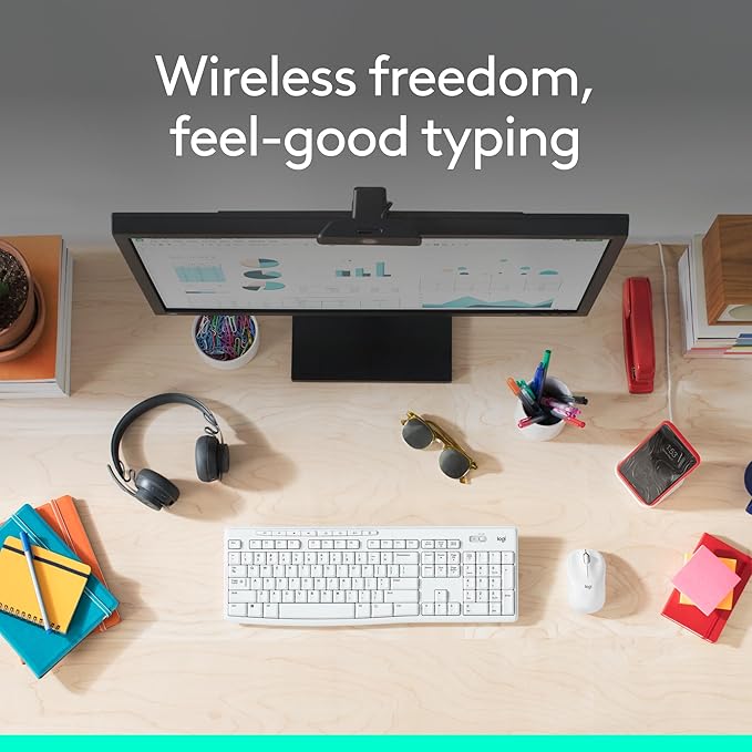Logitech MK270 Full Size Wireless Keyboard and Mouse Combo - Off White | Full size keyboard with spill-resistant design, compact ambidextrous mouse, connect via single included USB-A Nano Receiver - Image 2
