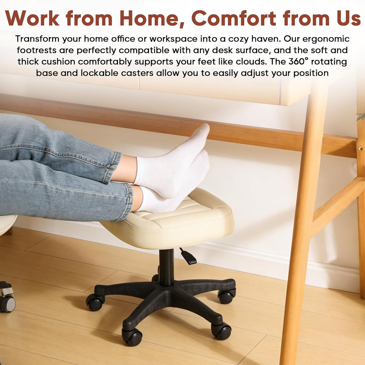 Ergonomic Adjustable Under Desk Footrest,Ottoman with Wheels - Image 7