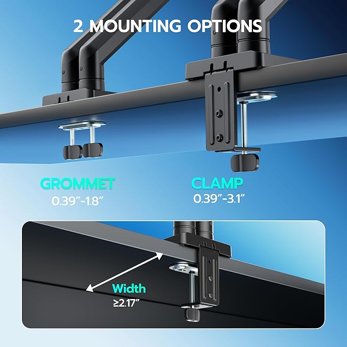 ARES WING Dual Monitor Mount for 17-35 inch Monitors, Black | Heavy Duty Monitor Arms for 2 Monitors, Fully Adjustable Monitor Desk Stand for Ultrawide Screen, VESA 75x75 or 100x100mm - Image 4