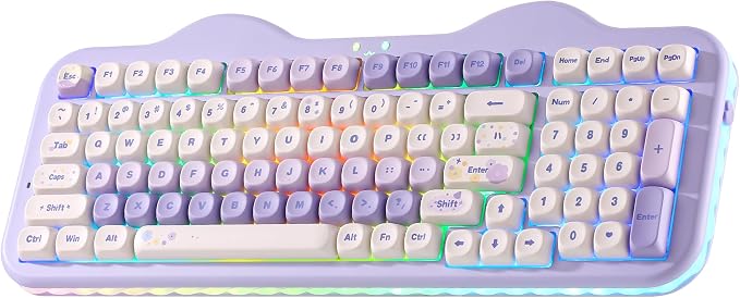 YUNZII C98 Cute Cake Wireless Mechanical Keyboard (Purple, Candy Switch) | 99 Keys with Number Pad, Hot Swap, PBT MOA Keycaps, BT5.0/2.4G/USB-C, Gasket Mount, Custom RGB Backlit for Win/Mac by YUNZIIMECHANICALKEYBOARD