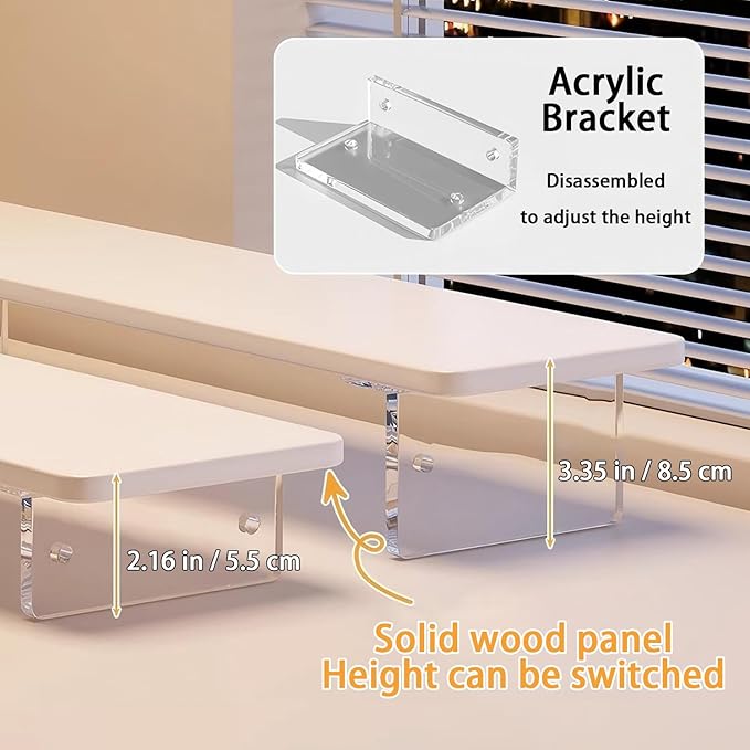 Monitor Stand Riser 2.16/3.34 Inch 2 Height Adjustments Acrylic Stand with Installation Tool, Desk Organizer Accessories Office Desk Storage Rack Screen/PC/Printer/Laptop Riser 7.8 x 15.7 Inch (White) - Image 5