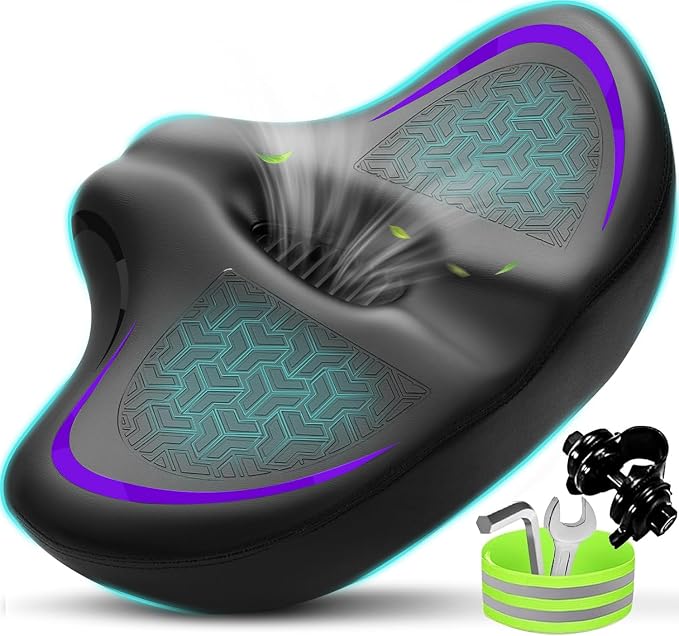 Noseless Bike Seat Cushion for Men & Women - Extra Padding & Comfort Wide Bicycle Seat, Oversized Comfortable Saddle for Peloton Bikes, Exercise Bikes, Electric Bikes, Cruiser Bikes by Moreergonomicoversizedbikeseat