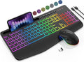 Wireless Keyboard and Mouse Combo - 9 Backlit Effects, 2.4GHz | Ergo Wrist Rest, Phone Holder, Full Size, Rechargeable, Sleep Mode, KM22 MAX Quiet Set for Computer, PC, Laptop, Mac, Windows by SABLUTE