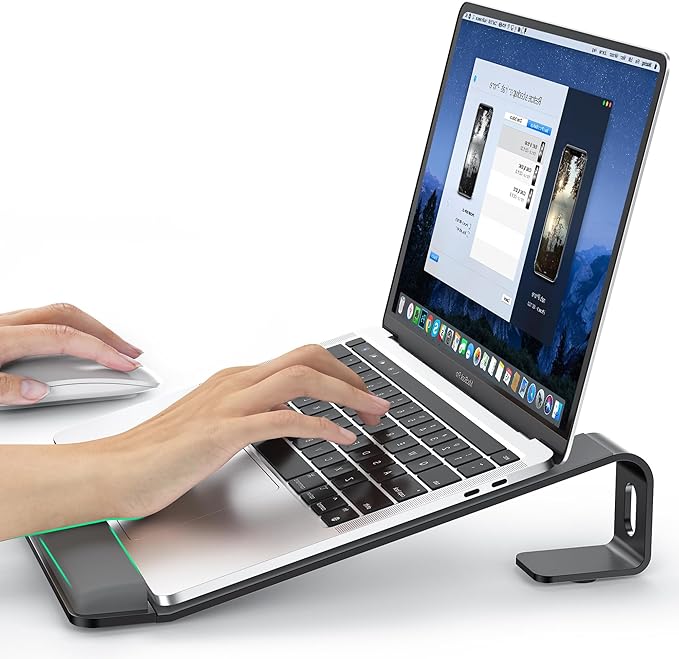 LOXP Laptop Stand for Desk, Aluminum Laptop Riser Holder with Wrist Support | Removable Notebook Stand Ventilated Cooling Computer Riser Ergonomic Lectern Mount Compatible with 10-17” Laptops by LOXP