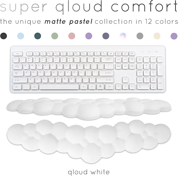 Cloud Keyboard Wrist Rest – Create-ables Qloud Cloud Wrist Rest for Computer Keyboard and Mouse, Ergonomic Memory Foam Wrist Pad with Non-Slip Base, Includes Cloud Mouse Pad – White - Image 2