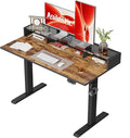 Agilestic 48*24 Inch Electric Standing Desk with Glass Shelf, Rustic Brown | Electric Height Adjustable, 2 Storage Drawer, Monitor Stand, Sturdy Steel Frame, Memory Presets, Hooks, 154 lbs, Splice Board by Agilestic