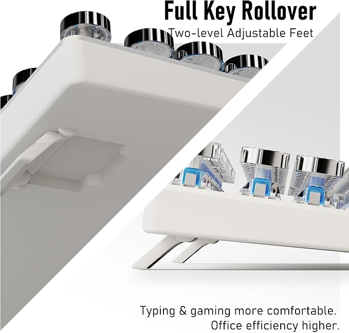 SEUNKWANG EWEADN TK100 Typewriter Style Wired Mechanical Keyboard, 104 Keys Aesthetic Typewriter Keyboard with White Backlit, Anti-Ghosting, Blue Switch Wired Cute Keyboards-White - Image 6