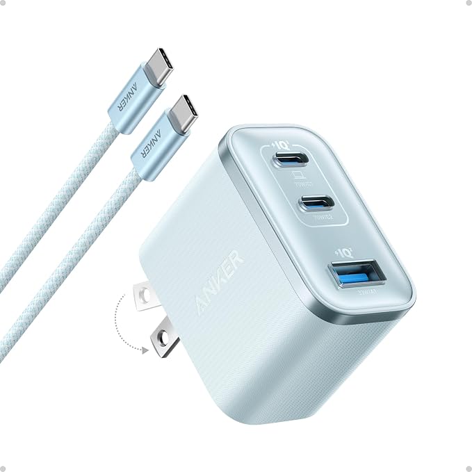 Anker Nano 70W Max 3-Port Fast Charger USB C, Type C Charger Fast Charging | Compact and Stylish USB C Charger Block, for iPhone 17/17 Pro Max/16 Series, MacBook Pro, iPad (Black, Cable Included) by Unknown