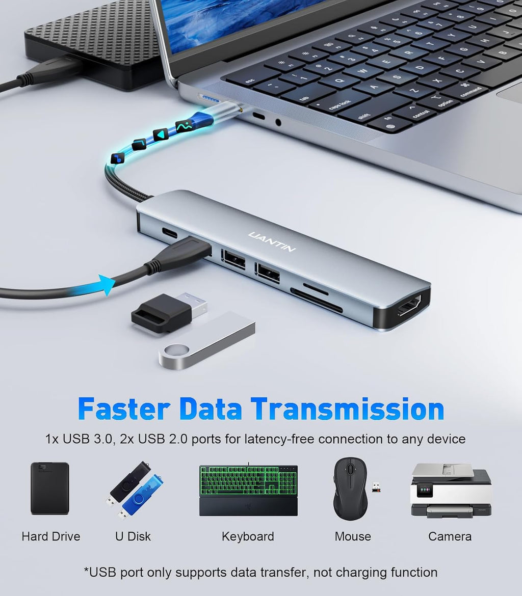 UANTIN USB C Hub, 7 in 1 Multiport Adapter for Laptop/Mac Type C Devices - Image 6