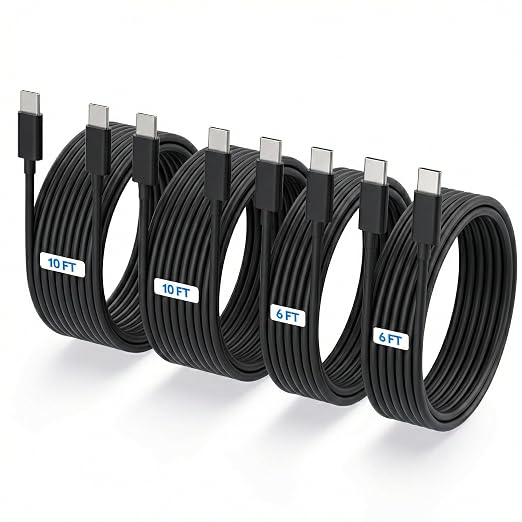 4-Pack (6ft 6ft 10ft 10ft) 60W USB C to USB C Fast Charging Cable | Type C to C Charger Cord Compatible with iPhone 17, 17 Air,16,16 Plus,15, Pro Max, iPad Pro, Galaxy S24/S23/S22 - Black by TZBAY