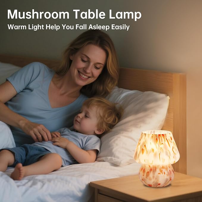 Mushroom Lamp Small Lamp Table Lamp for Bedroom, Desk Bedside Lamps for Living Room,Mushroom Decor Cute Mini Modern Mid Century Lamps for Night Stands,Aesthetic Home Deco (Flame Amber) - Image 4