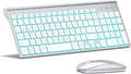 Wireless Backlit Keyboard and Mouse Ultra Slim Combo, TopMate -Silver White | 2.4G Silent Compact 2400DPI Mouse and Scissor Switch Keyboard Set, Batteries Included, for PC/Laptop/Windows/Mac/Gaming by TopMate