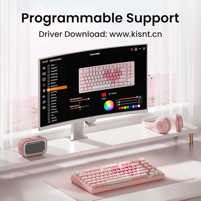 Kisnt KN85 Wireless Mechanical Keyboard, 75% Layout, Bluetooth/2.4GHz/USB-C, Custom RGB Backlit, Hot-Swappable Linear Switch, Creamy Sound for Gaming/Typing (Rose Pink) - Image 7