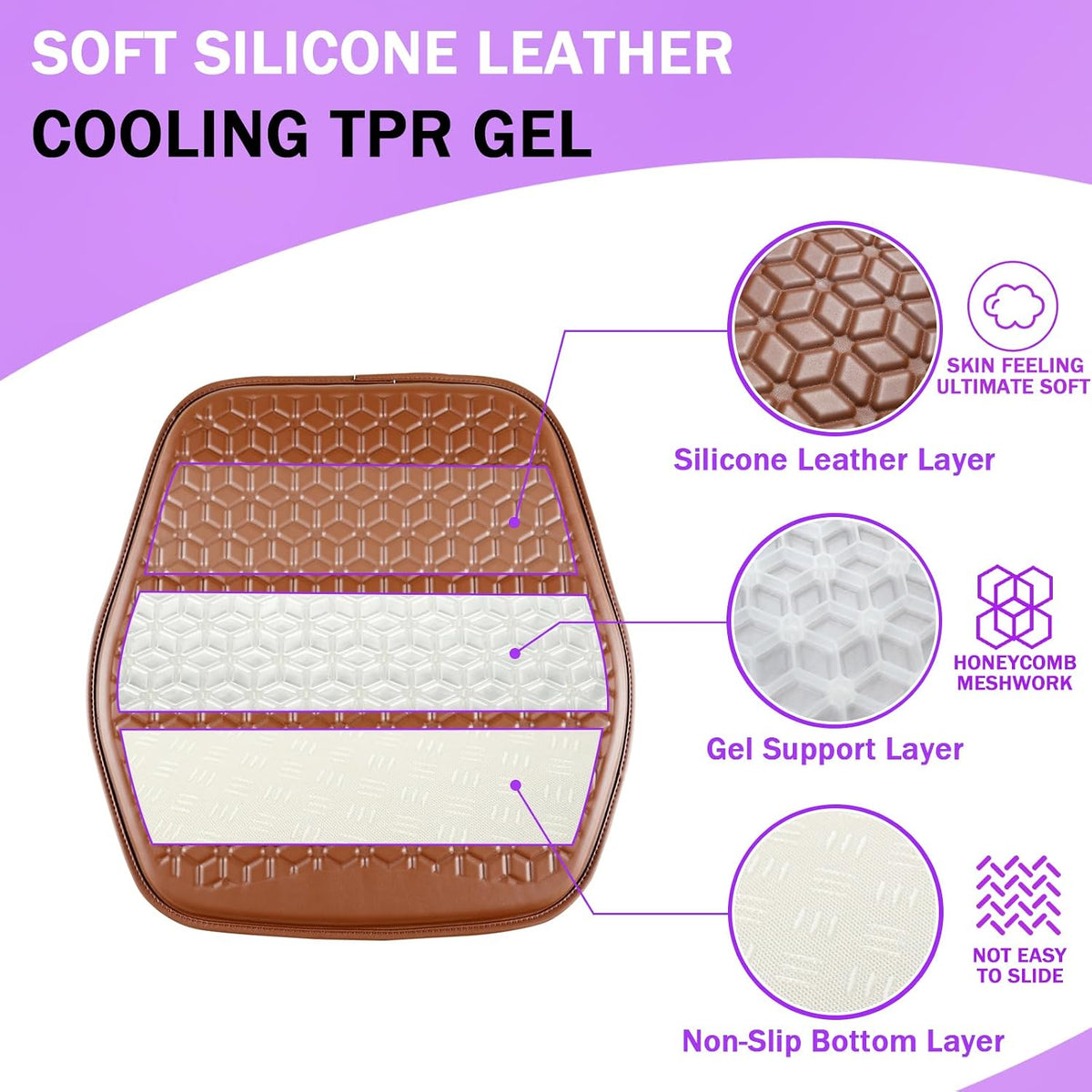 Thin Cool Gel Seat Cushion PU Leather for Car Seat Office Chair - Image 3