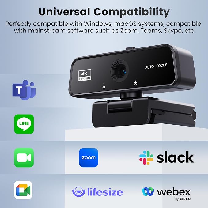 4K Webcam for PC & Mac with USB-C Adapter, 90° Wide-Angle Computer Camera with Microphone, Auto Light Correction, 360° Rotating Plug-and-Play Webcam for Zoom and Teams - Image 9