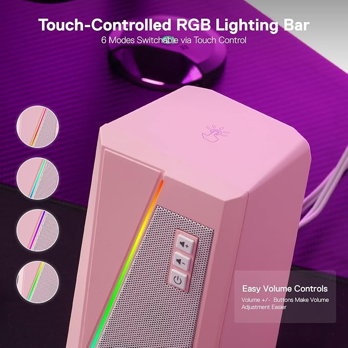 Redragon GS520 Wired 2.0 Channel Stereo Sound Desktop RGB Computer Speakers | Enhanced Auido Quality, Plug & Play USB Powered PC Gaming Speaker, 6 Colorful Backlight Modes, Easy-Access Volume Control - Image 4