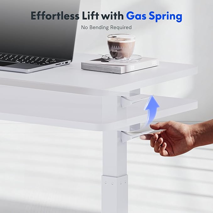 FLEXISPOT H7 28" Pneumatic Height-Adjustable Overbed Table with Wheels | C-shaped bedside table,Medical End Table,Rolling Cart TV Tray,Laptop desk for Hospital Home office use,27.6"Wx15.7"D,White - Image 4