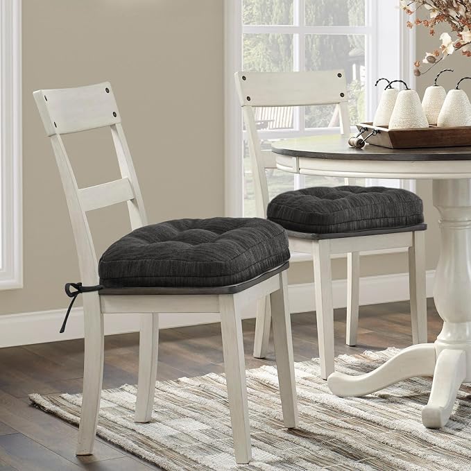 Shinnwa Dining Chair Cushions Set of 2, Dual-Layer Memory Foam Kitchen Chair Cushions, Patented Design Seat Pads with Ties, 16.5 x 16.5 x 3.5in, 2 Pack, Charcoal - Image 7