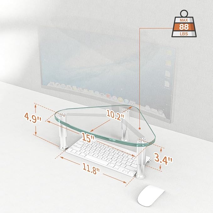 Hemudu Clear Glass Computer Monitor Riser / Triangle Desktop Universal Corner Stand for Computer Monitor & Laptop HD01T-003 - Image 6