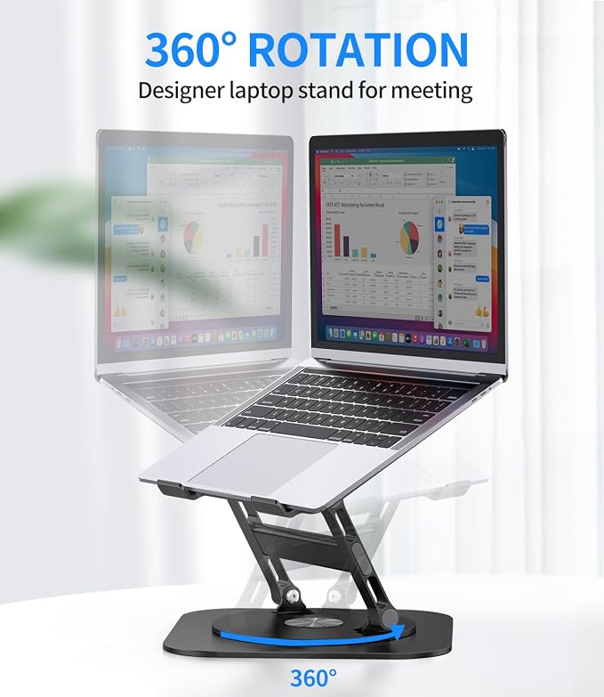 AOEVI Adjustable Laptop Stand with 360 Rotating Base, Stable Computer Stand for Laptop Ergonimic Foldable Laptop Riser for Desk Compatible with MacBook Pro/Air Notebook up to 16 Inches, Black - Image 2