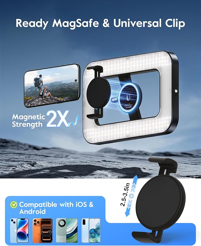 Magnetic Ring Light with Stand and Phone Clip, 62" Tripod for iPhone with Light, 6000mAh Phone Tripod with Light for Video Recording, TikTok, YouTube, Vlogging, Selfies, CRI＞95 - Image 3