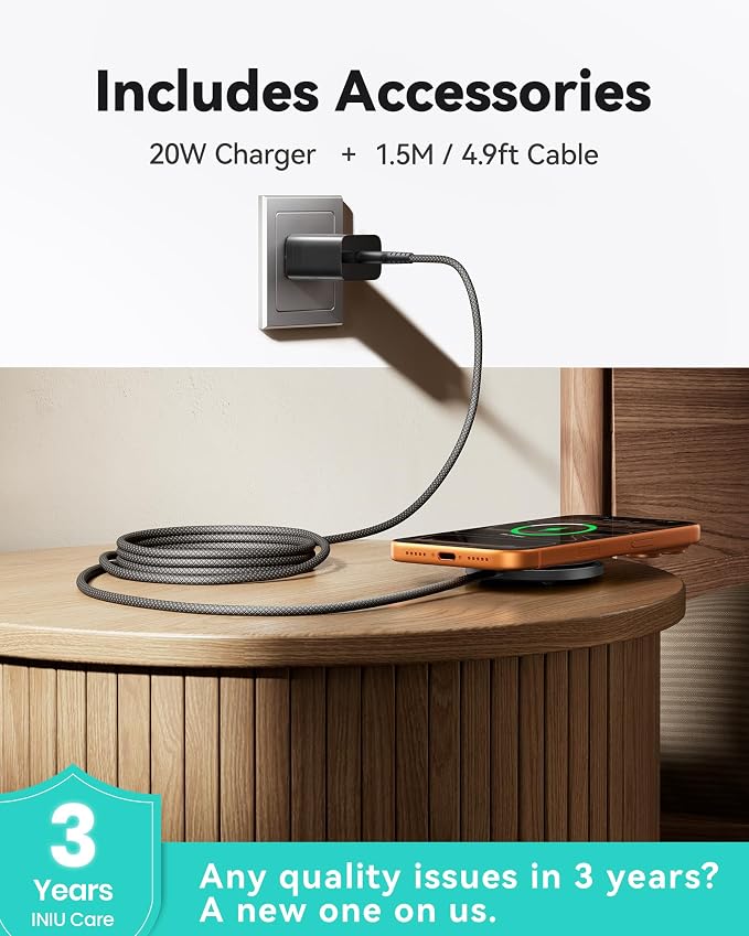 INIU Magnetic Wireless Charger, Qi2 15W Fast Charging Pad Travel Charger | MagSafe-Compatible, with LED Light, Cooling Fan, Smart Protection for iPhone 17-12 Series, AirPods 4-2(20W Adapter Included) - Image 6