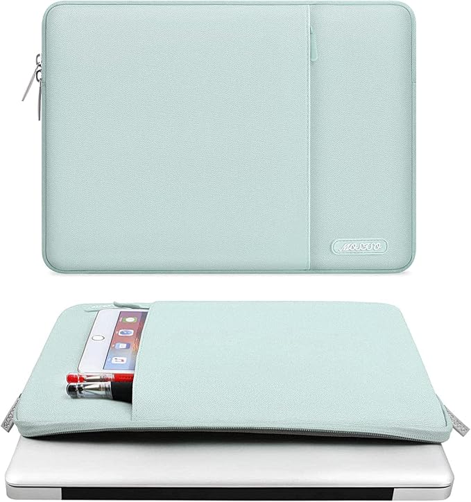 MOSISO Laptop Case 13.3 inch, 13-13.3 inch Laptop Sleeve Bag with Pocket | Compatible with MacBook Air/Pro 13/Pro 14 M5 M4 M3 M2 M1, HP Dell ASUS Lenovo, Polyester Vertical Computer Bag, Mint Green - Image 2
