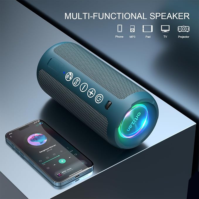 Ortizan Portable Bluetooth Speaker, IPX7 Waterproof, Wireless, Dark Blue | Deep Bass, Bluetooth 5.3, LED Lights, Wireless Stereo Pairing, 30H Playtime, for Home/Outdoor/Party/Beach, Birthday Gift - Image 5